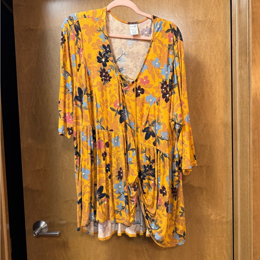 Terra & Sky Mustard Floral Wrap Tunic